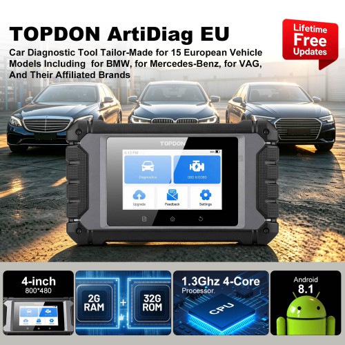 TOPDON ArtiDiag EU 4 Inch Scan Tool for Euro Vehicles, ECU Coding, Free Updates