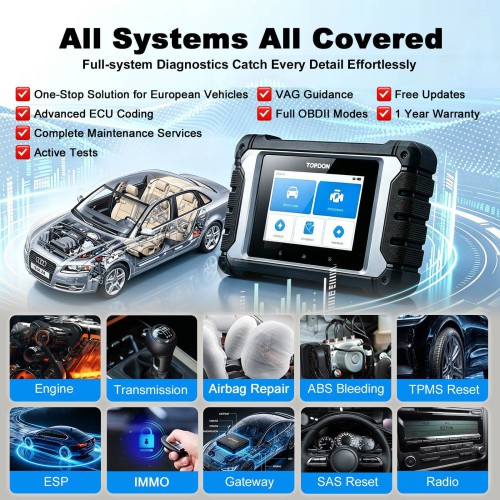 TOPDON ArtiDiag EU 4 Inch Scan Tool for Euro Vehicles, ECU Coding, Free Updates