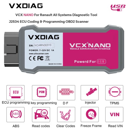 [EU Ship No Tax] VXDIAG VCX Nano For Renault All Systems Diagnostic Tool J2534 ECU Coding & Programming