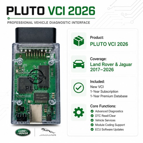 Pluto JLR VCI 2026 with 1 Year Software License and Premium Database for Land Rover Jaguar 2017-2026