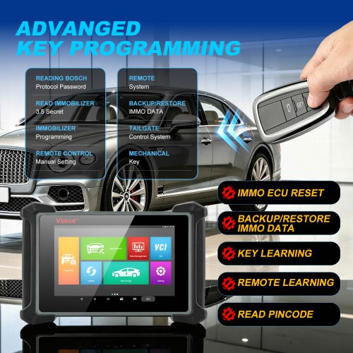 VIDENT iSmart810 Smart Key Programming Tool with High Configuration, Supports OE Level Diagnostics, 48+ Maintenance Functions 3 Years Update