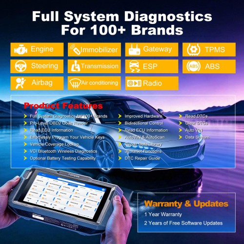 [US/EU Ship] TOPDON UltraDiag 8-Inch Bi-directional Control Key Programming & Scan Tool Support 30 Reset 100+ Vehicle Coverage 2 Years Update