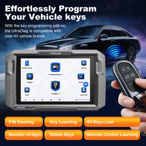 [US/EU Ship] TOPDON UltraDiag 8-Inch Bi-directional Control Key Programming & Scan Tool Support 30 Reset 100+ Vehicle Coverage 2 Years Update