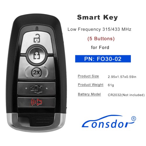 LONSDOR FO30 Series Smart Key FO30-02 Low Frequency 315/433 MHz 5 Buttons for Ford