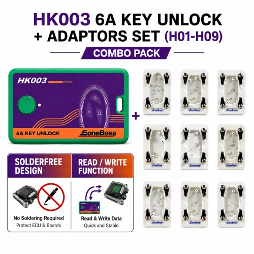 Eoneboss HK003 6A Full Unlock Key Matching Tool, No damage, No Disassembly Required + 6A Solderfree Read/Write Adapters, H‑01 to H‑09