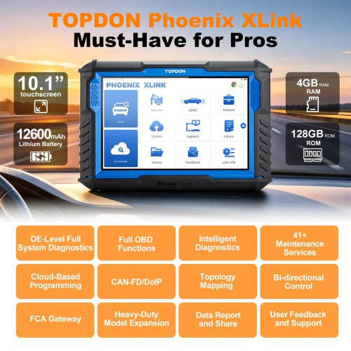 TOPDON Phoenix XLink Scan Tool, ECU Programming, Online ECU Coding Topology Mapping, 41 Services, Bi-Directional Scanner, Guided Function, CAN FD/DoIP