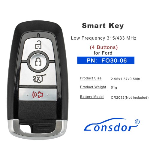 LONSDOR FO30 Series Smart Key FO30-06 Low Frequency 315/433 MHz 4 Buttons for Ford