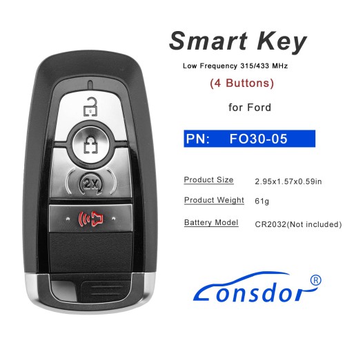 LONSDOR FO30 Series Smart Key FO30-05 Low Frequency 315/433 MHz 4 Buttons for Ford