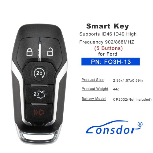 LONSDOR FO3H Series Smart Key FO3H-13 Supports ID46 ID49 High Frequency 902/868MHZ 5 Buttons for Ford