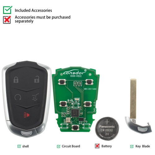 LONSDOR CD30-06 Remote Key 5 Buttons Supports ID46 ID49 ID4A 315MHz 433.92MHz for Cadillac