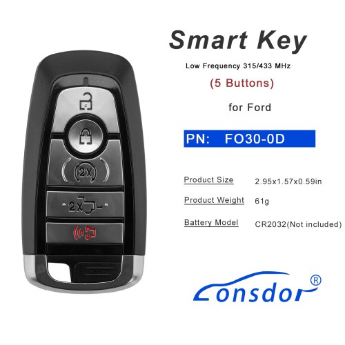 LONSDOR FO30 Series Smart Key FO30-0D Low Frequency 315/433 MHz 5 Buttons for Ford