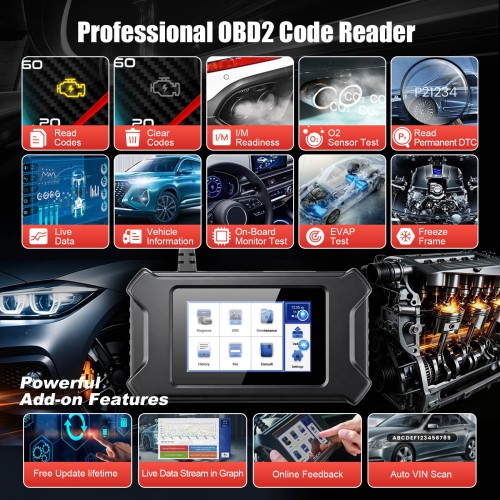 THINKCAR MUCAR CS90 Diagnostic Scanner Supports Engine System Diagnoses, 28 Reset Service Functions, ECM Diagnosis,  Full OBDII Diagnostics