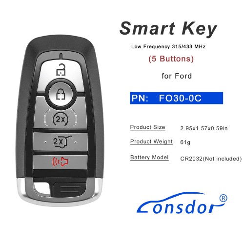 LONSDOR FO30 Series Smart Key FO30-0C Low Frequency 315/433 MHz 5 Buttons for Ford