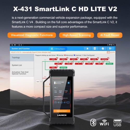[EU Ship] Launch X431 SmartLink C HD Lite V2 Commercial HD Truck Module for 10 Inch device PRO3S+ V5.0 / X431V+ 5.0 / X431 PRO3 ACE / X431 PRO3 APEX