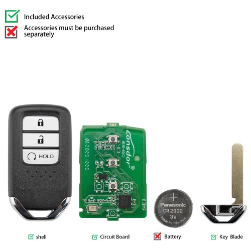 Lonsdor HD30-0H HD30 Smart Key 3 Buttons for Honda Supports ID46 ID47 ID4A