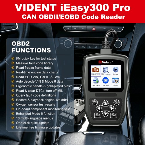 VIDENT iEasy300 Pro CAN OBDII/EOBD Code Reader With 100CM Long Diagnostic Cable, Lifetime FREE Software & Firmware Update