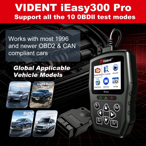 VIDENT iEasy300 Pro CAN OBDII/EOBD Code Reader With 100CM Long Diagnostic Cable, Lifetime FREE Software & Firmware Update