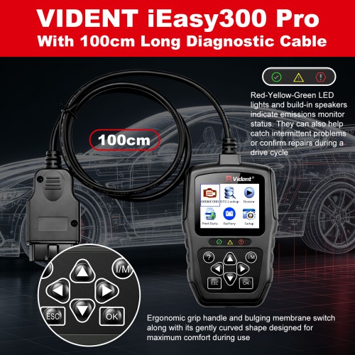 VIDENT iEasy300 Pro CAN OBDII/EOBD Code Reader With 100CM Long Diagnostic Cable, Lifetime FREE Software & Firmware Update