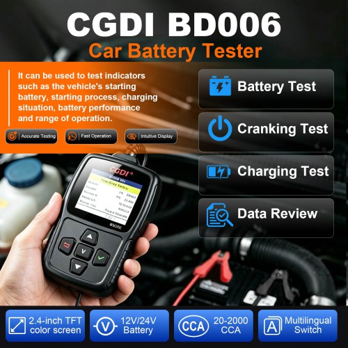CGDI BD006 Car Battery Tester Rapidly Measure Cold-cranking Current Capability & State of Health(SoH) of Vehicle's Starting Battery Multiple language
