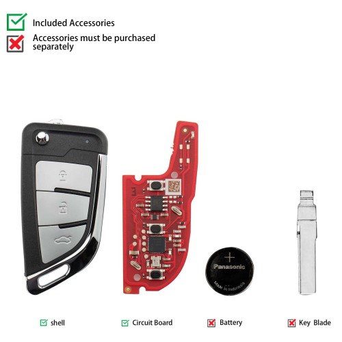 5pcs/lot XHORSE XEKF31EN Knife II Style with Super Chip Second Generation Universal Remote Key (XT57B - Foldable 3-Button)