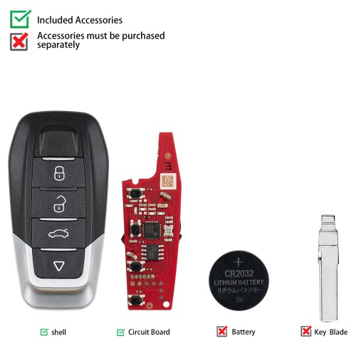 XHORSE XKFEF4EN FA.LL Style Flip Key 4 Buttons Bright Red Second Generation Universal Wired Remote Key 5pcs/lot