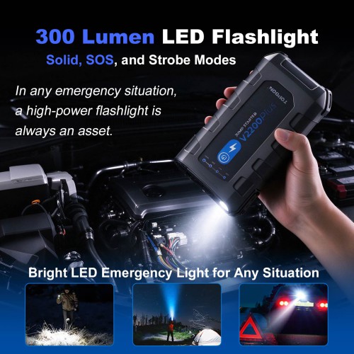 TOPDON Jump Starter V2200PLUS 2-in-1 Jump Pack & Battery Tester Offer 35 Jumps on A Full Charge