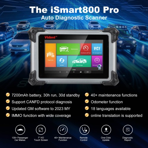 VIDENT iSmart800 Pro Automotive Diagnostic Scanner Support All Systems ECU Diagnosis 18 Month Free Update Better Than Autel MK808