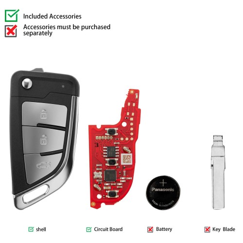 5pcs/lot XHORSE XKKF26EN Knife II Style Flip Key 3 Buttons Second Generation Universal Wired Remote Key