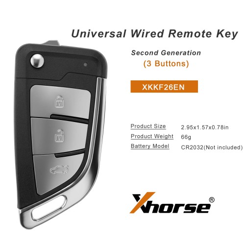 5pcs/lot XHORSE XKKF26EN Knife II Style Flip Key 3 Buttons Second Generation Universal Wired Remote Key