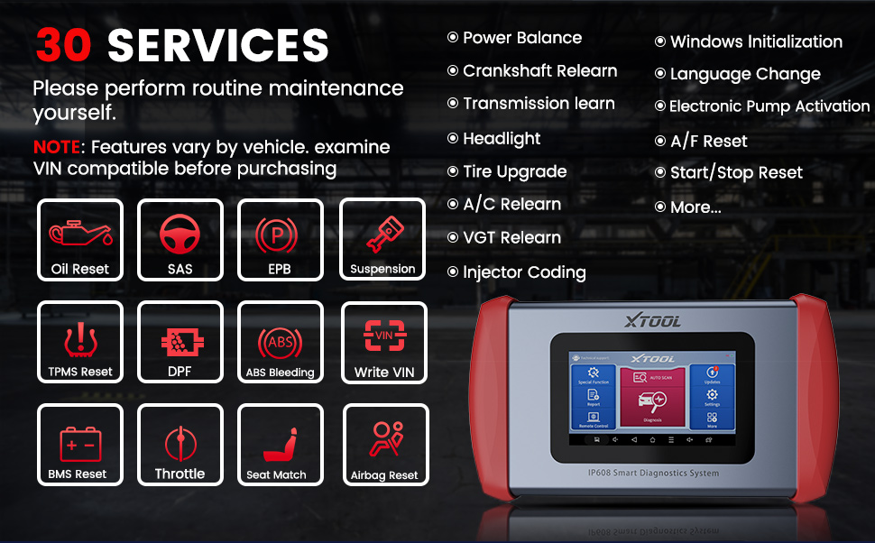 XTOOL InPlus IP608 reset functins