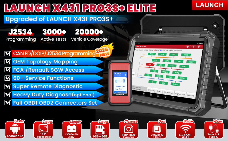 LAUNCH X431 PRO3S+ Elite J2534 Bidirectional Scan Tool