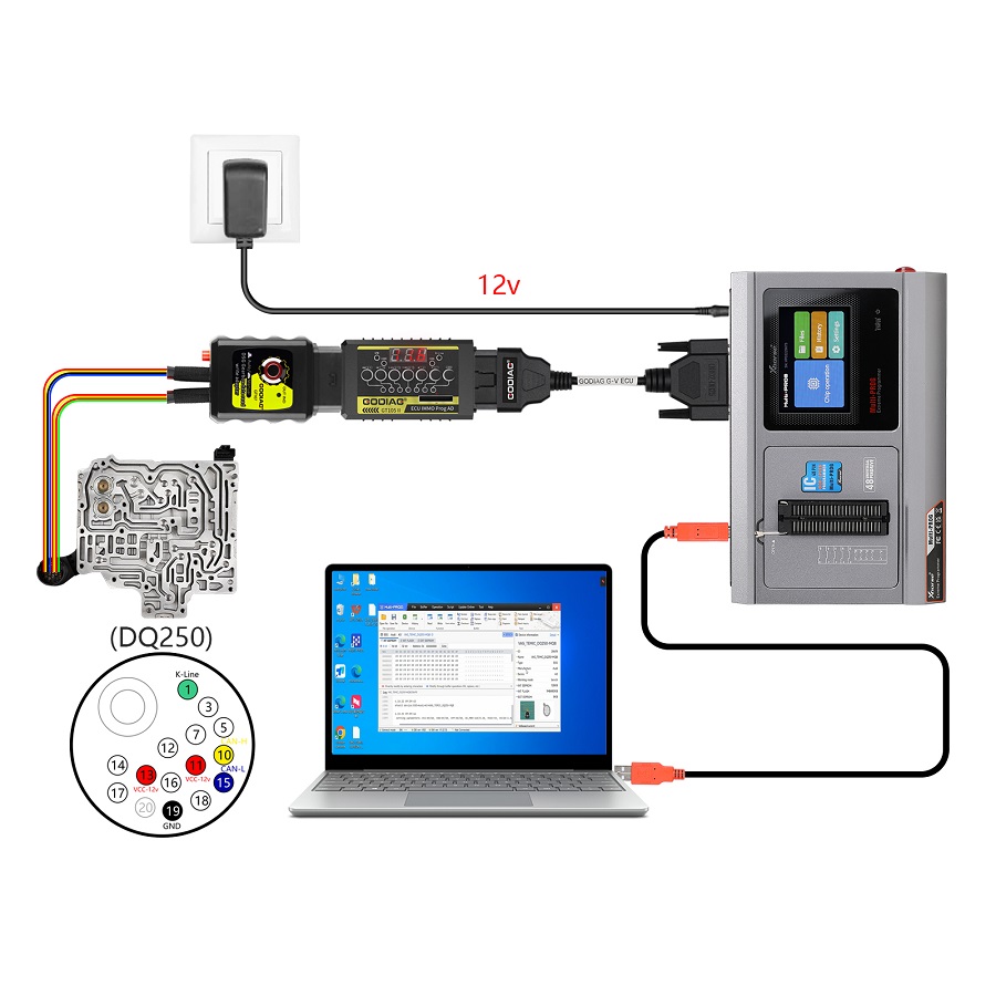 GODIAG G-V ECU Cable for Read & Write ECU via Bench Model for Gearbox Data Read/Write work with Xhorse MULTI PROG, Godiag GT107, GPT BENCH BOOT AD