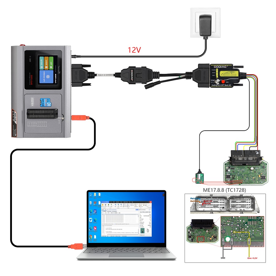 GODIAG G-V ECU Cable for Read & Write ECU via Bench Model for Gearbox Data Read/Write work with Xhorse MULTI PROG, Godiag GT107, GPT BENCH BOOT AD